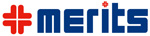 herstellerlogo_merits, rotes Kreuzsymbol mit blauem Schriftzug